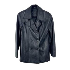 Leather Coat Black by Jacqueline Ferrar Size Petite Small